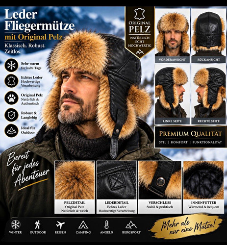 Leder fliegermütze trapper - leder,